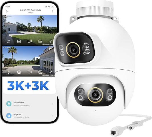 IMILAB EC6 Dual 3K+3K Plug-in Outdoor Security Camera: Outdoor Camera for Home Security w/Motion Spotlight/Siren, Wired 360° Rotate Cam, Person Tracking, 24/7 Continuous Recording, Color Night Vision