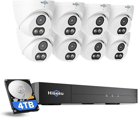[12MP Ultra HD] Hiseeu 12MP PoE Security Camera System, 8 Pcs 12 MP Security Cameras, 121°Wide View, 2 Way Audio, Color Night Vision, 8 Port 16 Ch PoE NVR, 4TB HDD for Home Surveillance Outdoor&Indoor