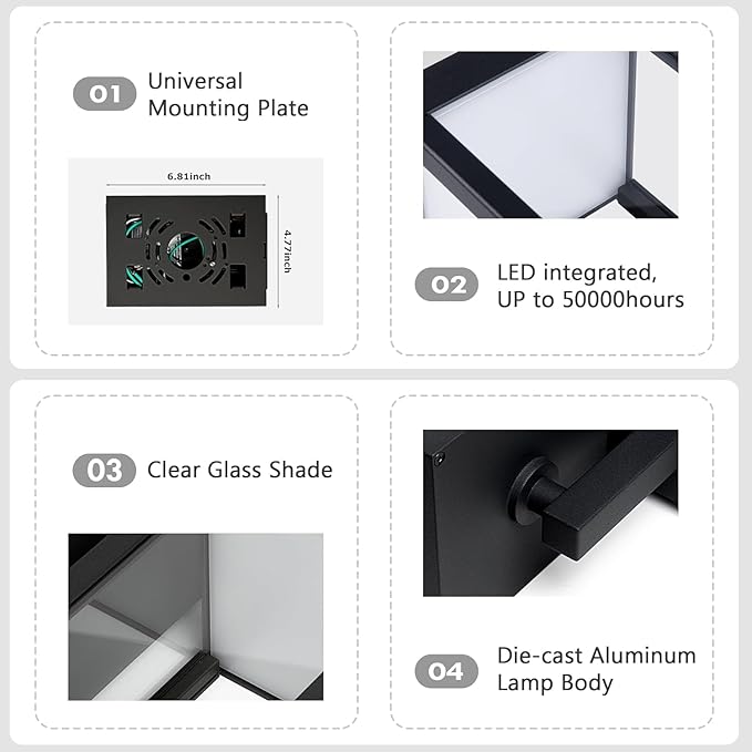 Modern Motion Sensor Dusk to Dawn Outdoor Wall Light Sconce with Glass, 850LM LED, IP65 Waterproof Aluminum Lantern - Exterior Lighting for Porch, Garage, Front Door, Patio,Black