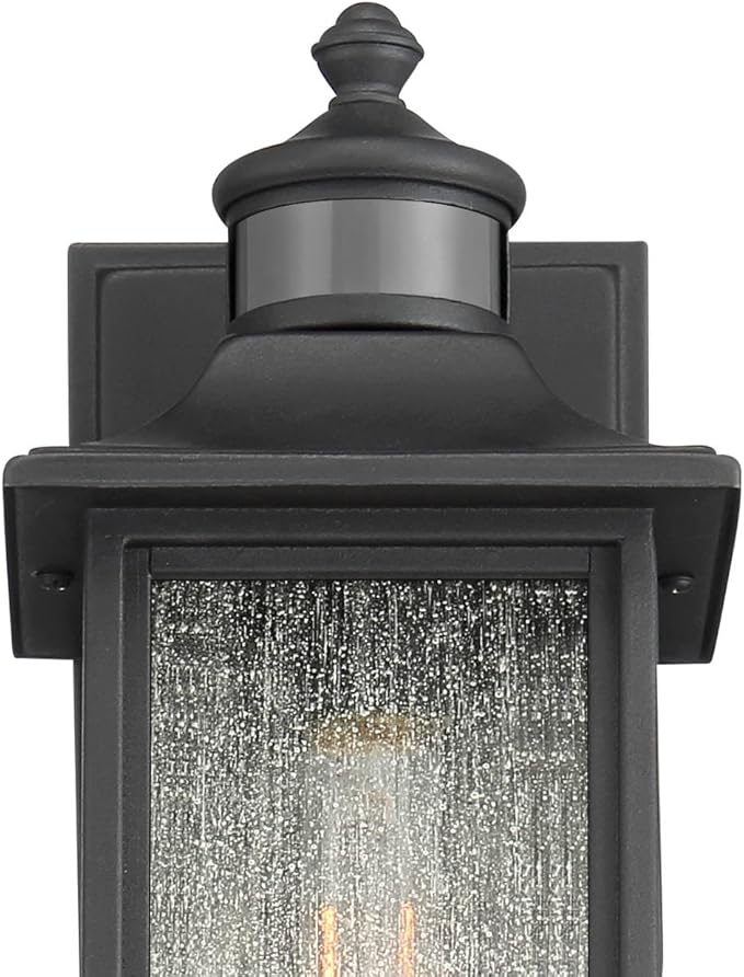 John Timberland Moray Bay Mission Outdoor Wall Light Fixtures Set of 2 Black Metal Motion Sensor 16 1/2" Seeded Glass Panels for Post Exterior Barn Deck House Porch Patio Garage Front Door