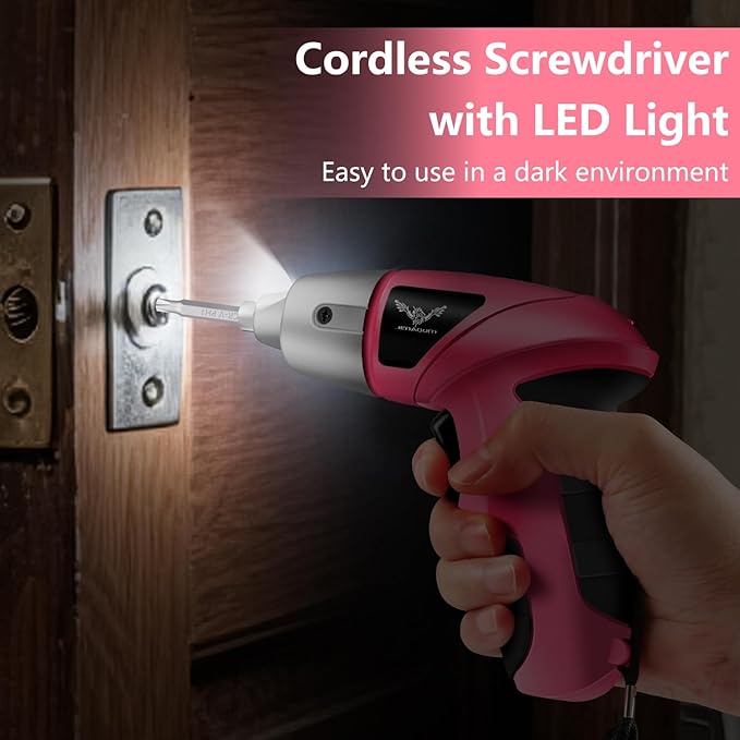 Cordless Screwdriver Rechargeable, Electric Screwdriver Cordless 24pcs, USB Small Power Screwdriver Set with LED light for Women, Pink