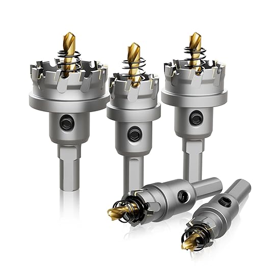 CSOOM Carbide Hole Saw 5 pcs kit, Metal Steel Hole Saw Bits, TCT Hole Cutter for Stainless Steel, Iron, Aluminum, Alloy, Plastic