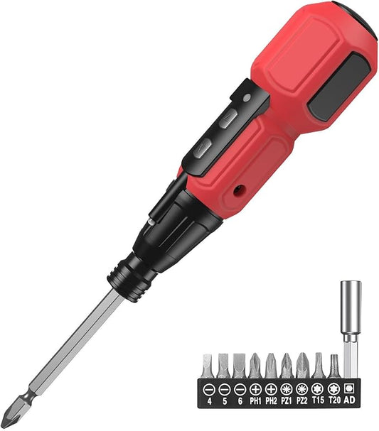 LOFICOPER Mini Electric Screwdriver Set, Rechargeable Cordless Screwdriver, Portable Power Screwdriver Kit with Charging Cable, LED Lights, for Phones, PC, Toys, Red