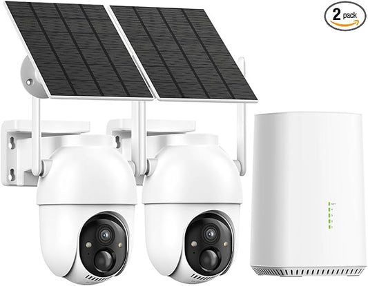 Aume Security Cameras Wireless Outdoor, 2 Cam Kit, No Subscription, Solar Powered Home Security Camera System, 360° Panoramic View, 2K Color Night Vision, PIR Alerts, Support 5G & 2.4G WiFi