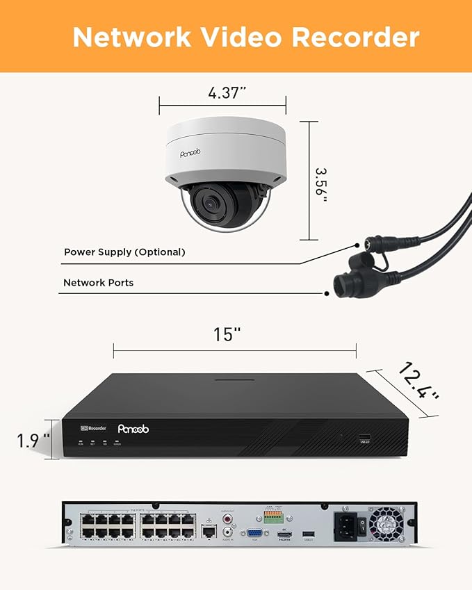 16 Channel Security Camera System, 16PCs 5MP Wired IK10 Vandal Dome PoE Camera Outdoor, Human Detection, Built-in Mic, Remote Access, 4K 16CH PoE NVR 4TB HDD for 24-7 Recording, PD54A1616-5M