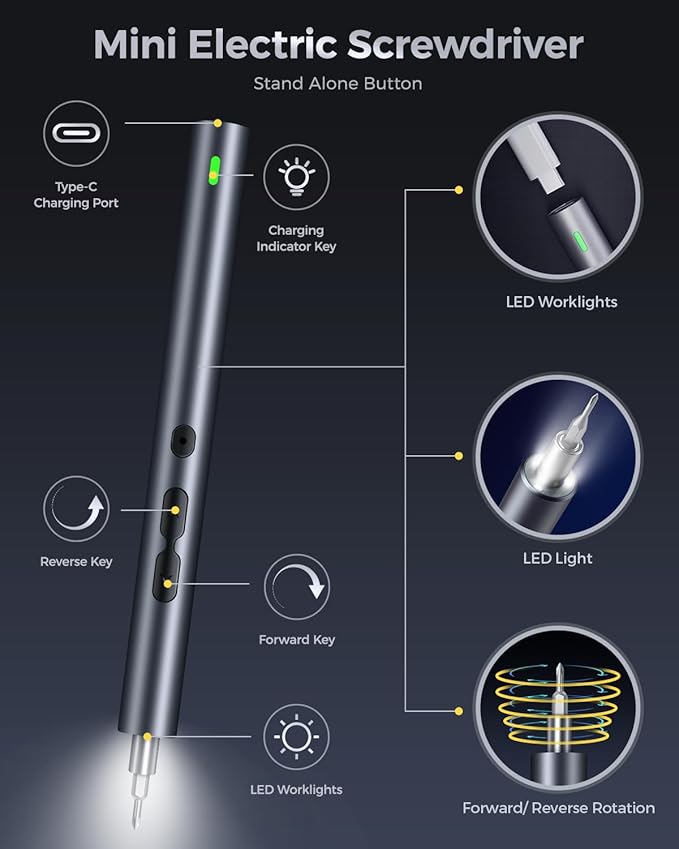 LIFEGOO Mini Electric Screwdriver, 62 in 1 Cordless Precision Power Screwdriver Set with 48 Bits, LED Lights Magnetic Mat, Rechargeable Portable Repair Tool Kit for Phone Watch Camera Laptop PC