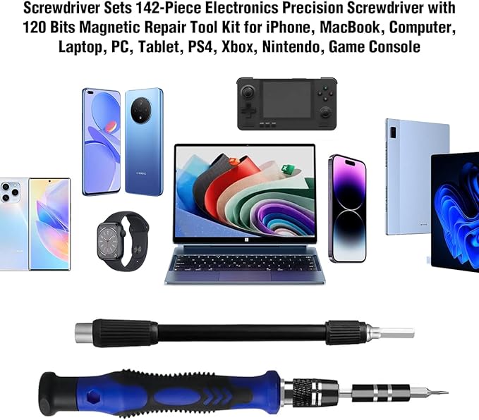142 IN 1 Professional Computer Repair Tool Kit, Precision Screwdriver Set with 120 Bits Magnetic Repair Tool Kit for iPhone, MacBook, Computer, Laptop, PC, Tablet, PS4, Game Console, and Others