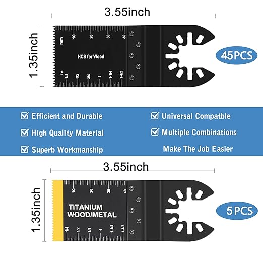 50pcs Wood Plastics Metal Multitool Blades Titanium oscillating Saw Blades Quick Release Fit Dewalt Tools Bosch Porter Cable Black & Decker Rockwell Ryobi Milwaukee Chicago Craftsman Makita…