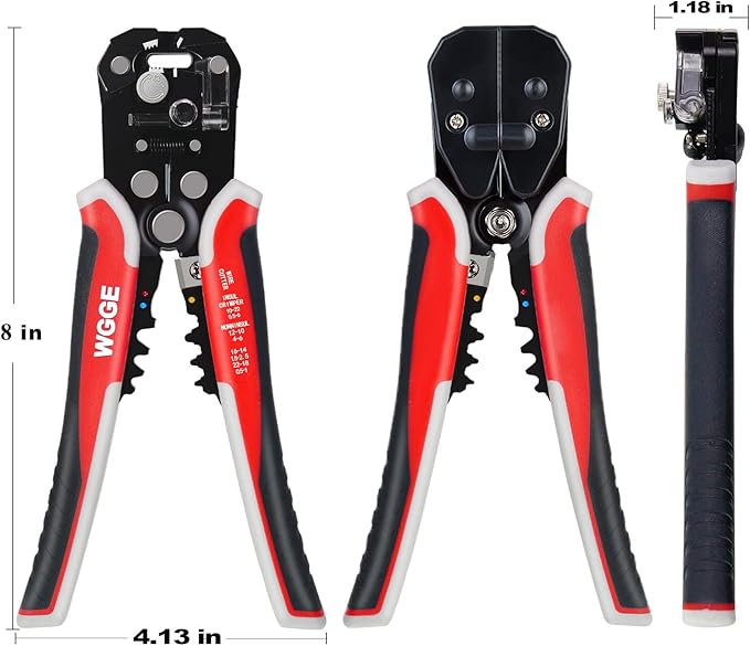WGGE WG-014 Self-Adjusting Insulation Wire Stripper. For stripping wire from AWG 10-24, 3 in 1 Automatic Wire Stripping Tool/Cutting Pliers Tool, Automatic Strippers with Cutters & Crimper 8"
