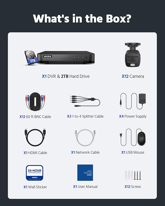 ANNKE 16 Channel Security Camera System HD-TVI 1080P Lite Video DVR and (12) 2.0MP Outdoor IP67 Cameras with Smart Dual Light, AI Human/Vehicle Detection, Color Night Vision, 2 TB Hard Drive