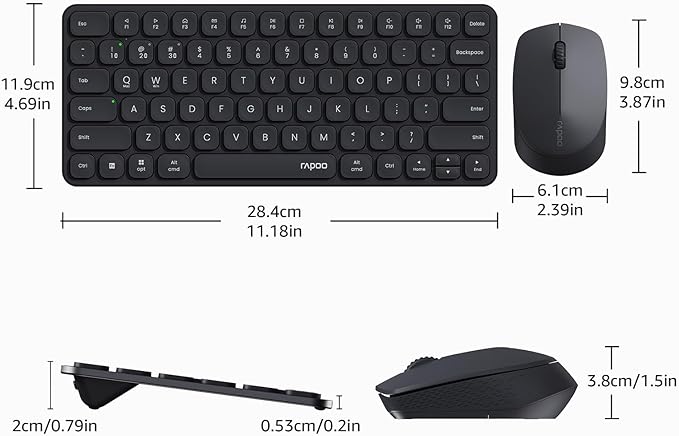 Rapoo 9010M Multi-Device Keyboard and Mouse Combo, 2.4GHz/Bluetooth 5.0/4.0 Wireless Keyboard & Mouse Set for Windows/Mac/Linux/Chrome, Support 4 Devices, Low-Profile Silent Click, Battery Powered