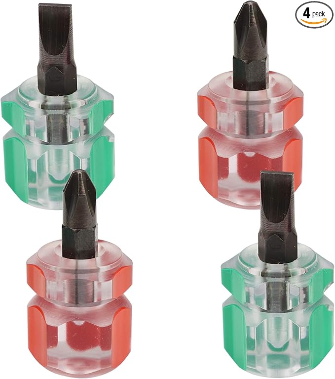 Sewing Machine Screwdriver Mini Stubby Screwdriver Set - Ultra Short Pocket Screwdrivers for Narrow Spaces, 4 Pieces with Flat Head and Phillips Head
