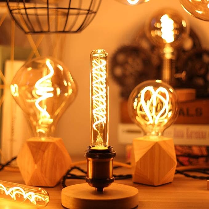 Leools T10 Vintage LED Edison Light Bulbs 60 Watt, 4-Pack Dimmable T30 6W2200K Amber Warm Light Bulbs, E26 Base, 6W LED Equal 60 Watt Incandescent Bulbs,Decorative Antique Spiral Long Bulb,7.3inch