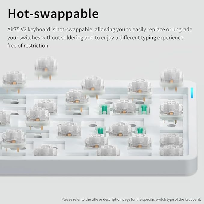 nuphy Air75 V2 Portable 75% Mechanical Keyboard,Wireless Keyboard,Supports Bluetooth/2.4G/USB-C RGB Bluetooth Keyboards,Compatible with Windows/Mac OS/Linux Systems White-Gateron Blue Switch