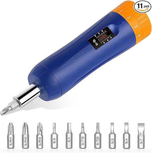 GOYOJO Torque Screwdriver 10–60 in-lbs, 1/4 Inch Drive Adjustable Torque Wrench Set with S2 Bits & Magnetic Holder, Gunsmithing, Electricians, Bike Repair and Mounting, Gifts for Men