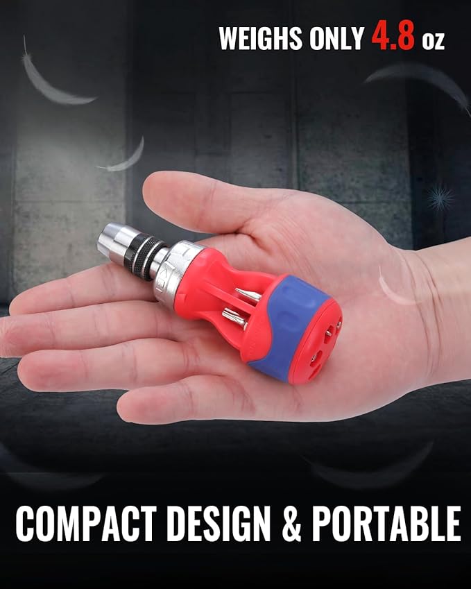 WORKPRO 12-in-1 Stubby Ratcheting Multi-bit Screwdriver, Short Screw Drivers with Magnetic, Quick-load Mechanism, Premium S2 Steel, Small Screwdriver with Double End Bits in Handle