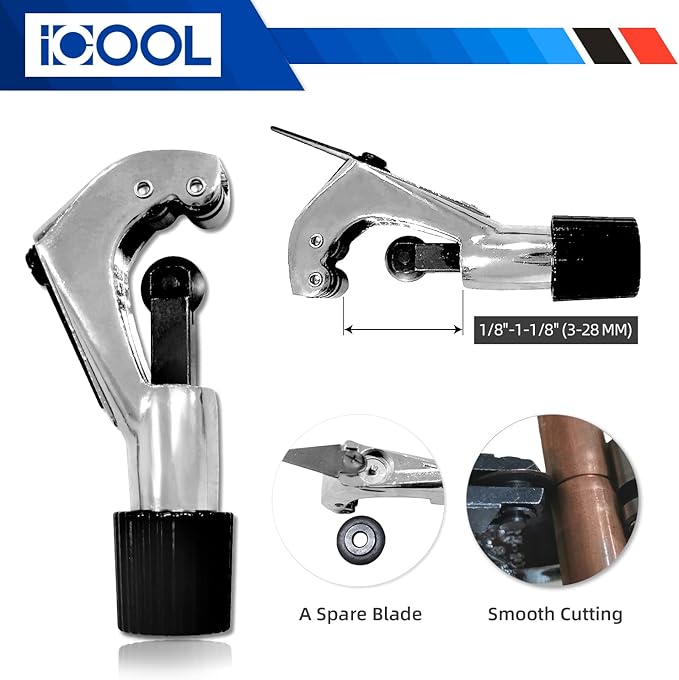 ICOOL Tubing Bender Kit Hand Tool 1/4 to 7/8 Inch for Soft Copper Aluminum HVAC Refrigeration System Maintenance, with Tube Cutter