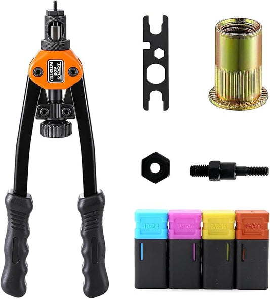 Rivet Nut Gun Professional Hand Tool Convenient Lightweight, with 4 SAE Mandrels 1 Wrench Tool