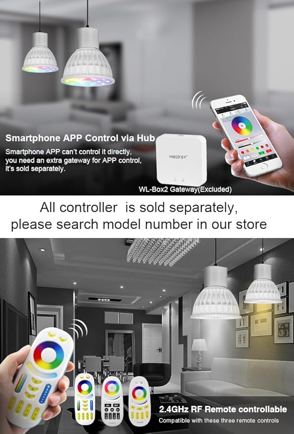 LGIDTECH FUT104 Miboxer 4W MR16 Led 2.4GHz Bulb Spotlight GU5.3 Socket AC/DC 12V RGB+CCT Color and Temperature Changeable Dimmable,But Single Bulb Wouldn't Work.Controller and Hub is Sold Separately