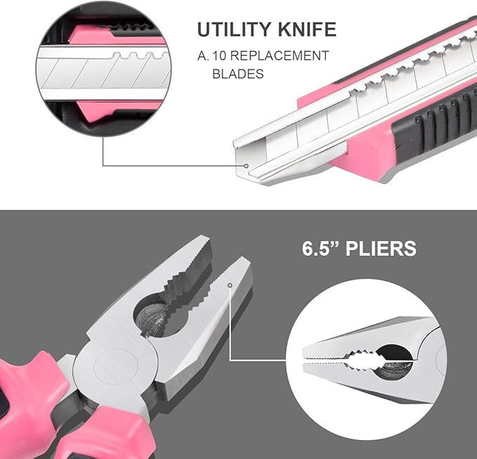 DNA MOTORING Pink 46 PCs Home Tool Set Electonic Repair Precision Screwdriver Voltage Tester Hammer Plier DIY Kit (TOOLS-00014)