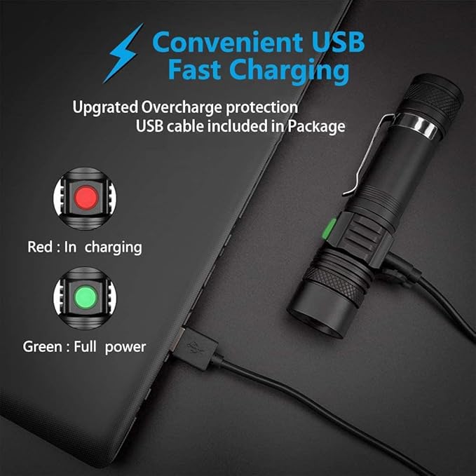 Hoxida LED Tactical Flashlight, Super Bright LED Flashlight Rechargeable 2000 High Lumen, Pocket-Sized LED Torch with Clip, IPX6 Waterproof, Zoomable, 4modes for Camping,Emergency