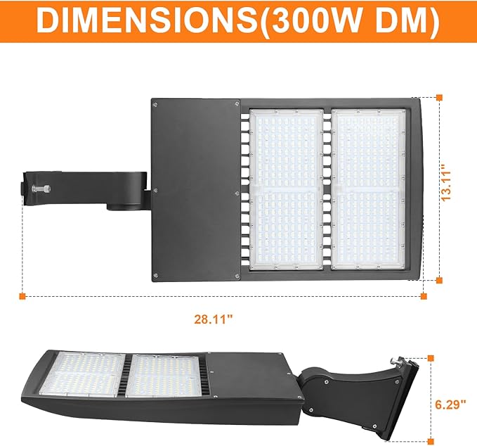480V 300W LED Parking Lot Lights, 42000LM LED Shoebox Street Light Flood Light (1000W MH/HPS Equiv.), 5000K Dimmable Commercial Area Lighting with 20KV Surge Protection, IP65 277-480V UL&DLC Listed