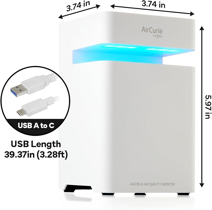 AirCurie Ver2, Radon Detector for Home, 5-in-1 Total Indoor Air Quality Monitor [PM1.0, 2.5, 10, CO2, Humidity, Temp] Easy to Use