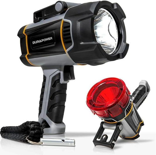 Durapower Rechargeable Spotlight, 3000 Lumens LED Handheld Spotlight, 7800mAh Long Lasting IP67 Waterproof Flashlight Portable for Marine Boat Hunting
