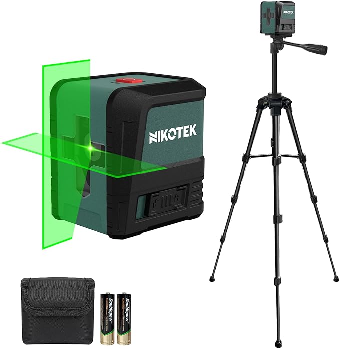 Laser Level Self-Leveling Green Beam Horizontal and Vertical Crossline Laser for Home Decor Carrying Pouch, Tripod Battery Included (NK02G with 47 Inch Tripod)
