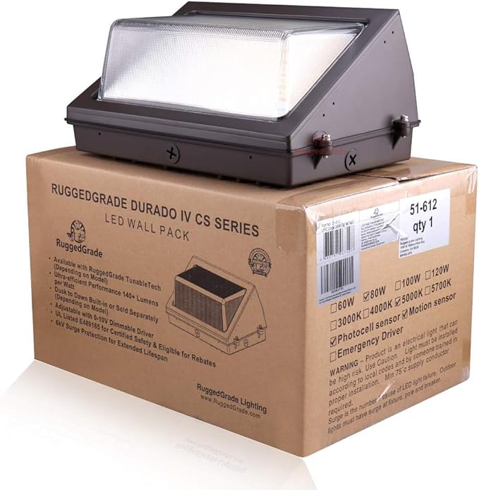RuggedGrade - Durado Series - Semi Cut-Off - Outdoor LED Wall Light - DLC 5.1 Premium (Color Selectable - 3000K/4000K/5000K, 100W-LED with Photocell+Motion Sensor - Durado IV)