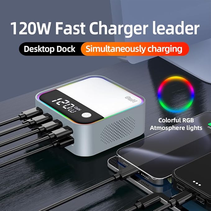 490W USB C Fast Charger, 8 Ports GaN USB Charging Station with 100W PD3.0 & QC3.0 Fast Charg Port and Digital Display Intelligent Fast Charging for Laptop/MacBook/iPad/iPhone Multiple Devices