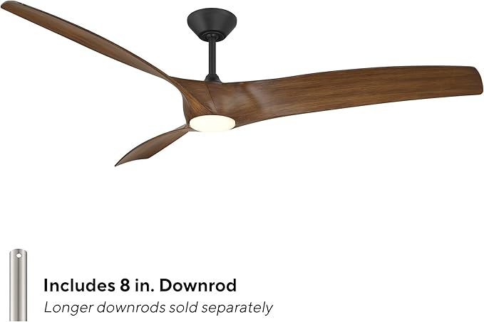 Zephyr Indoor or Outdoor 3-Blade 72in Smart Ceiling Fan in Matte Black Distressed Koa with Adjustable CCT 2700-3000-4000-5000K LED Light Kit and Remote Control works with Alexa and iOS or Android App