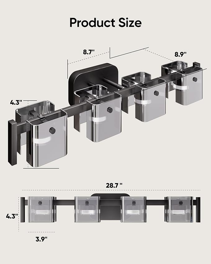 JACKYLED Bathroom Light Fixture, Modern 4-Light Vanity Lights with Art Glass Shades, 3 Color Temperatures LED Bathroom Lighting Fixture Over Mirror, 20W 1200 Lumen 30° Adjustable, Ash Gray Glass