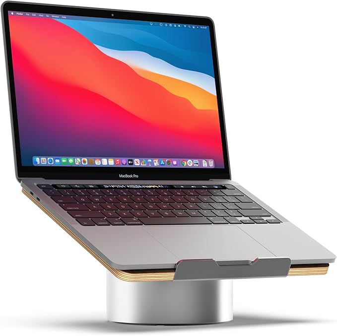 HumanCentric Laptop Riser for Desk in Maple Wood Top and Space Gray Aluminum Base, Compatible with MacBook and Other Laptops Up to 16 Inches, Ergonomic Computer Holder, 25-Degree Angle Tilt