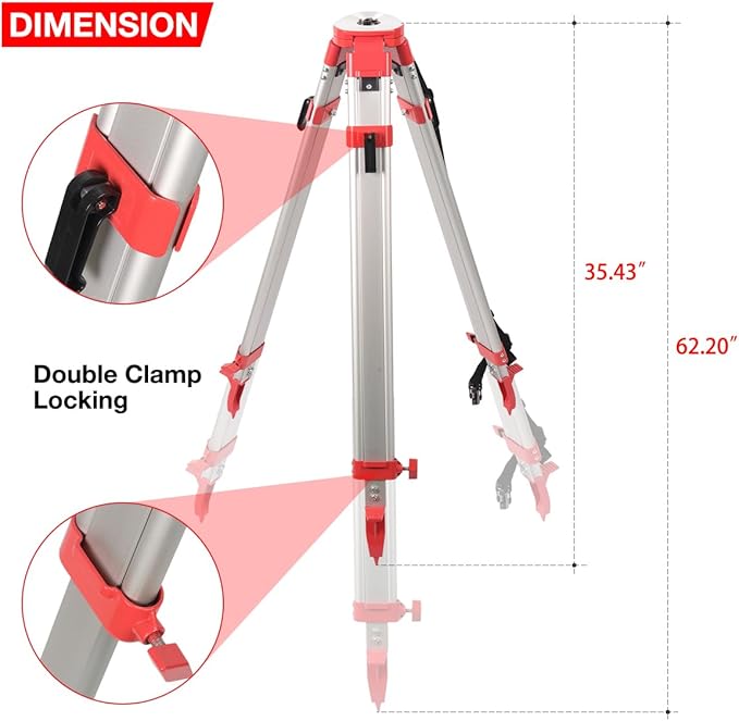 Heavy-Duty Aluminum Surveyor/Transit Tripod with 5/8”x11 Quick Clamp - Universal Leveling Equipment for Construction, Laser, Auto & Surveying