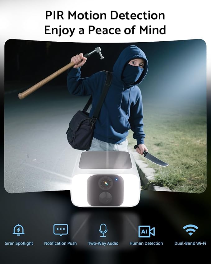 Solar Security Cameras Wireless Outdoor 4MP -2.4G&5G WiFi Security Camera with Integrated Solar Panel, Color Night Vision, Compatible with Alexa