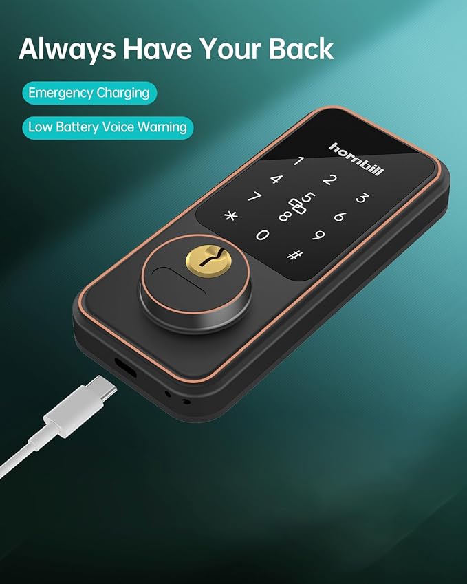 Front Door Lock Set Keyless Entry: Keyless Entry Smart Deadbolt with Handle Set, Hornbill Keypad Electronic Door Lock with Handles, APP/Bluetooth/Auto Lock/Keyfobs/Keys, Oil Rubbed Bronze