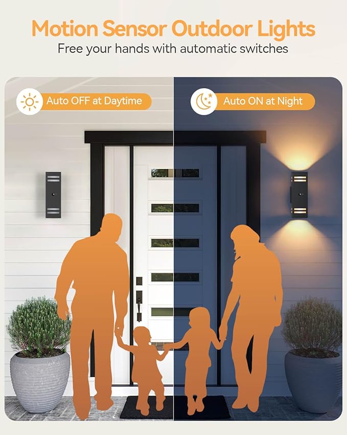 KIZON Motion Sensor Outdoor Lights, Modern Outdoor Wall Lights Black Exterior Lighting Fixture Wall Mount, Aluminum Motion Detector Lights for House Porch Front Door