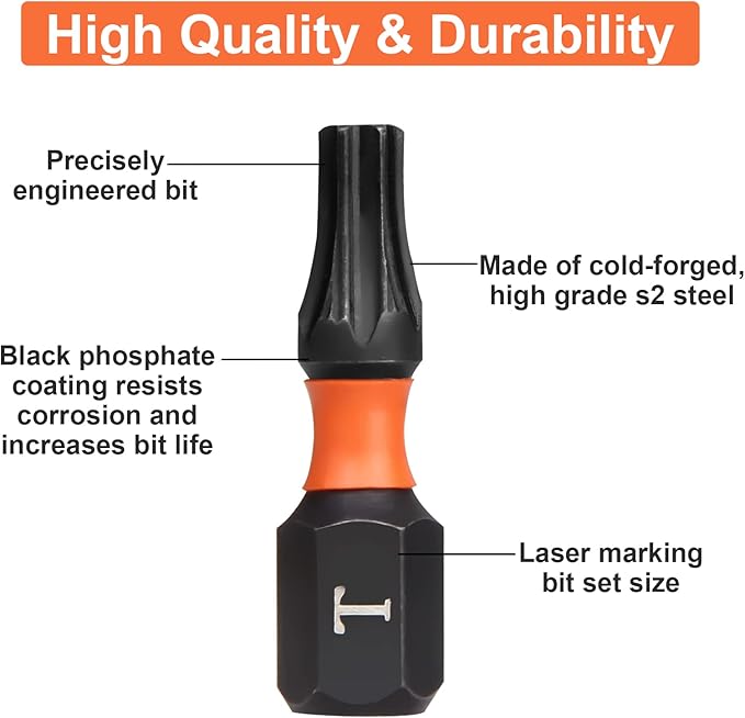 Pro T30 Bit Assortment - Screwdriver Bits Set 20Pcs, 25mm Length, Torx Screwdriver Bit, 1/4 Inch Hex Shank, with Storage Box