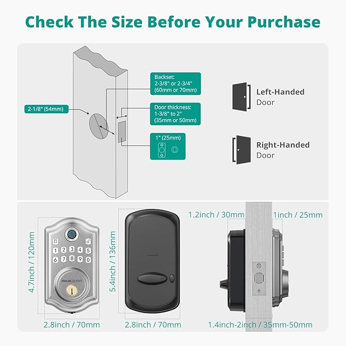 DS10 Pro Keyless Entry Door Lock, Fingerprint Door Locks, Electronic Keypad Lock, Smart Deadbolt, Smart Locks for Front Door, Auto-Lock & One Touch Locking with Bluetooth - Satin Nickel