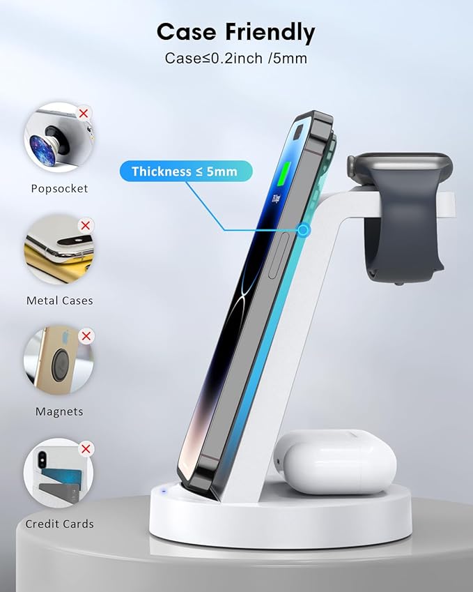 3 in 1 Charging Station for Apple Device, Wireless Charger for iPhone 16 15 14 13 12 11 Pro Max & Apple Watch iwatch- Charging Stand Dock for AirPods