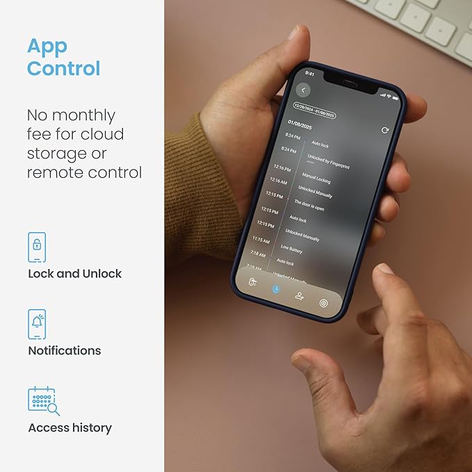 Lockly Secure Pro Smart Lock Wi-Fi, Keyless Entry Digital Keypad Door Lock, 3D Biometric Fingerprint Sensor Front Door Lock with Handle, Voice Control & Auto Lock - Latch Edition