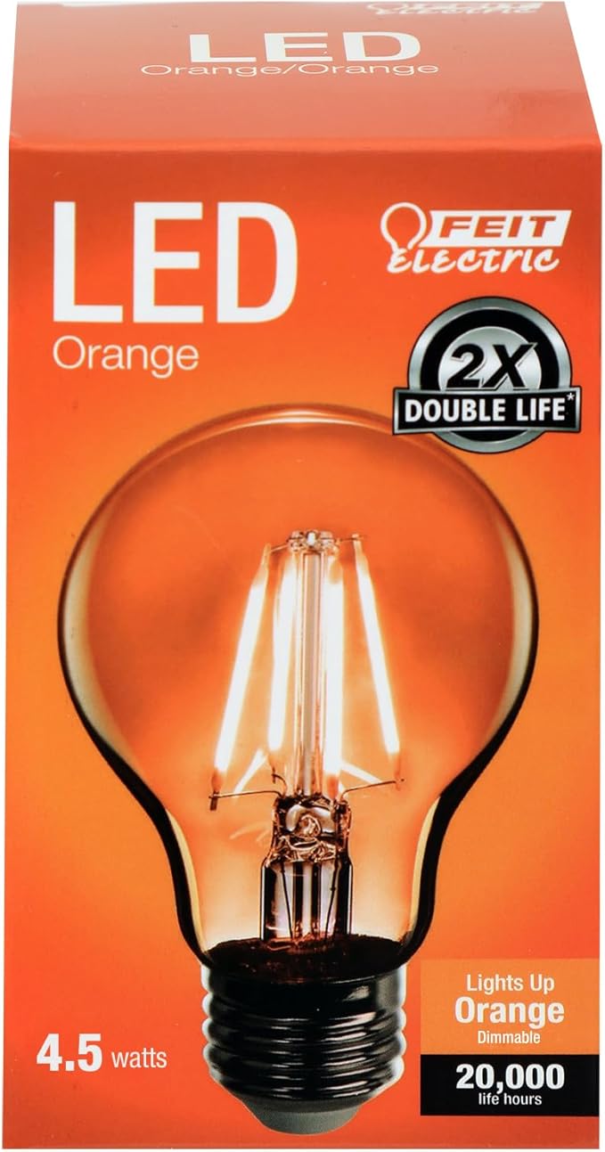 Feit Electric A19/TO/LED Filament 25W Equivalent Dimmable Clear Glass Light Bulb, Orange