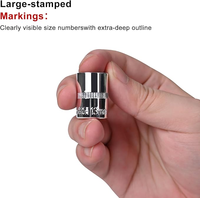 Egofine 10PCS 1/4” Drive Standard Socket Set,Shallow Socket Set,Metric（4-13mm,6 Point Socket With Hanging Bracket,Cr-V Steel