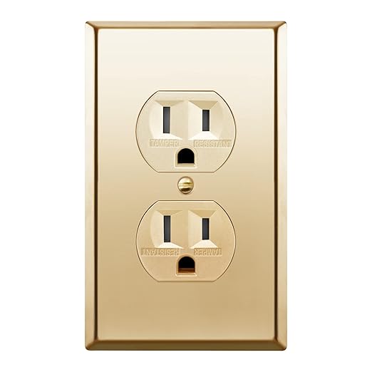 ENERLITES Elite Series Duplex Receptacle with Stainless Steel Metal Wall Plate, Tamper-Resistant Outlet, Commercial Grade, 15A 125V, UL Listed, 61580-TR-GD77PB, Gold with Polished Brass Wall Plate