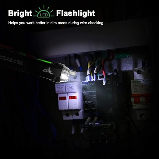 KAIWEETS HT100 Non Contact Voltage Tester AC Electricity Detect Pen 12V-1000V/48V-1000V Dual Range with LCD Display LED Flashlight Buzzer Alarm Wire Breakpoint Finder