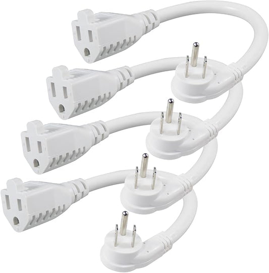 [4 Pack] Flat Plug Short Power Extension Cord - 6inch White Low Profile Flat Head 3 Prong Grounded Indoor Extension Cord,16AWG 13amp Household Appliance Electrical Extension Cord with Flat Wall Plug