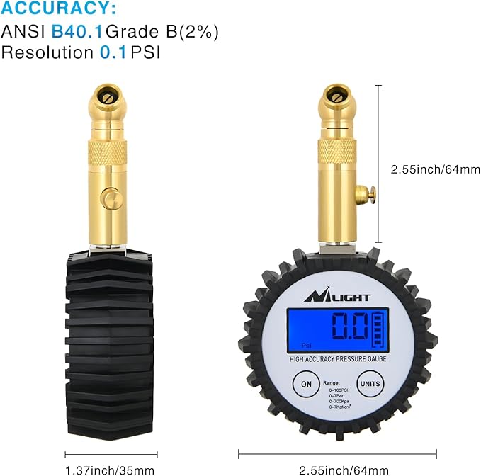 Nilight Digital Tire Pressure Gauge 100PSI Heavy Duty Stainless Steel Air Chucks ANSI 2A Certified Large Dial Wheel Service Checker for Truck Semi Truck ATV Motorhome Cars & RV Accessories