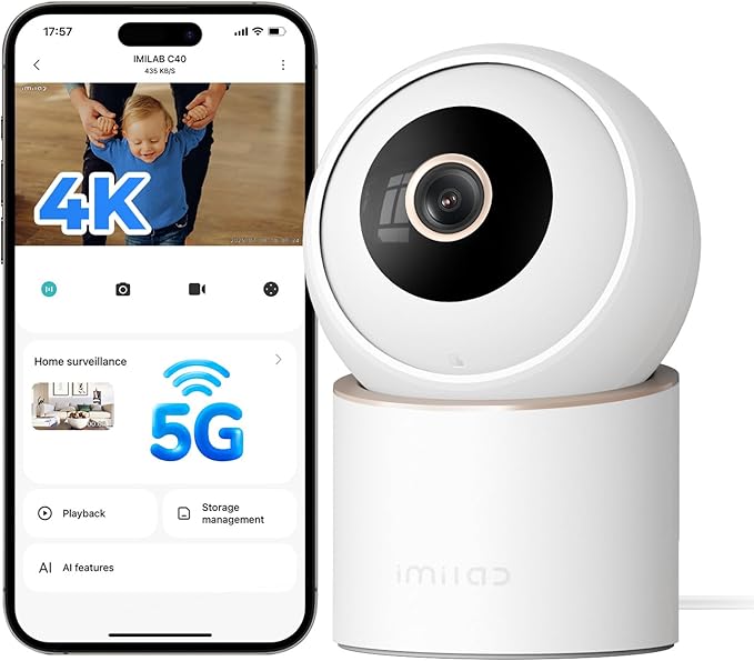 IMILAB C40 4K Indoor Security Camera, Room Camera for Kid/Baby/Pet, 5G WiFi Pan/Tilt Indoor Cam w/Person Pet Track, Powerful AI Detection, Color Night Vision, SD/Cloud Storage, Easy Pairing, Plug in.