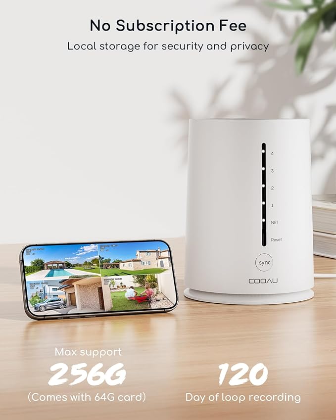 COOAU Solar Security Cameras Wireless Outdoor, 2 Cam-Kit, 4MP Cameras for Home Security System, 360° Pan & Tilt, Color Night Vision, Motion Detection, No Monthly Fee, Siren Alarm, IP66,64GB Card